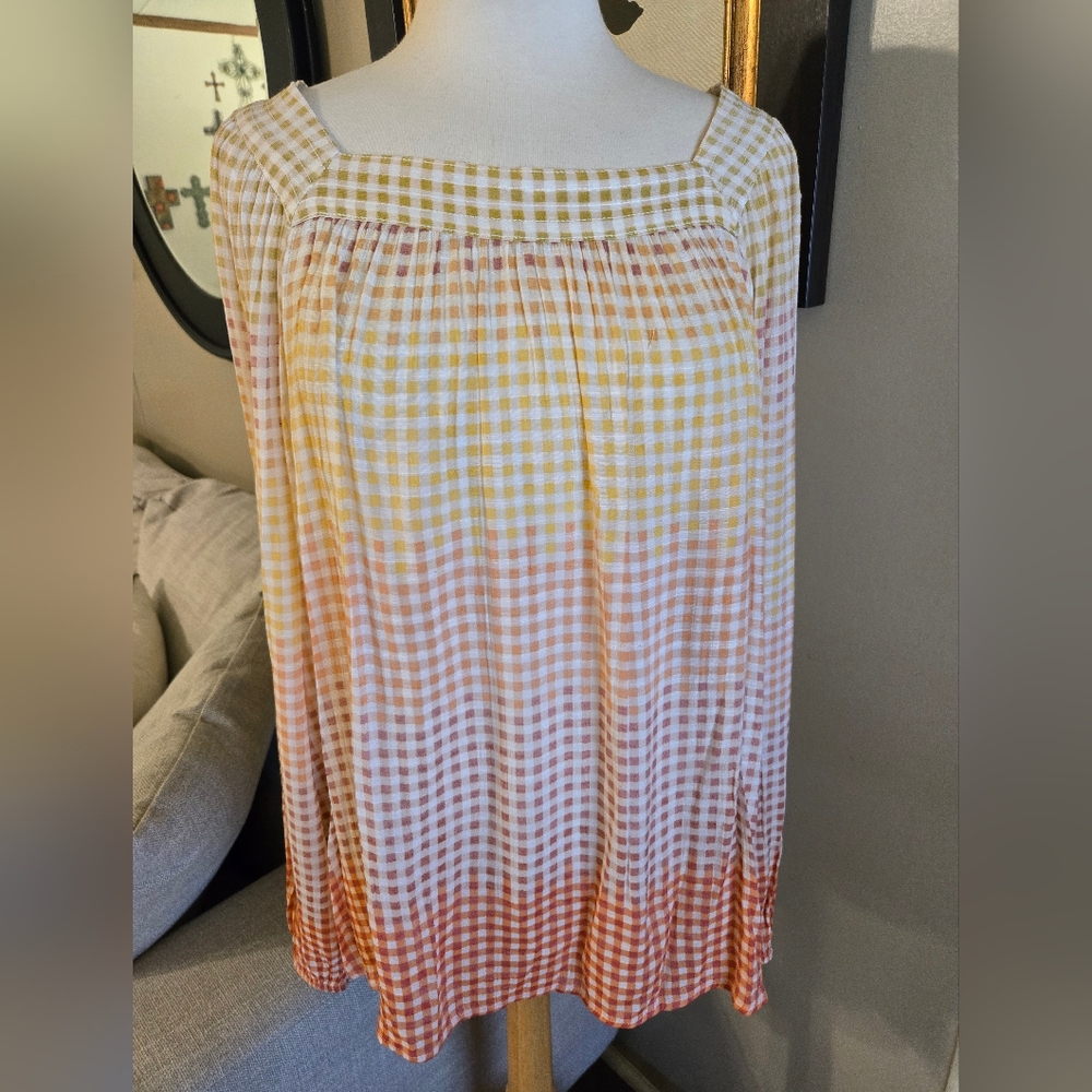 Lauren Conrad Women's Yellow and Orange Gingham Top